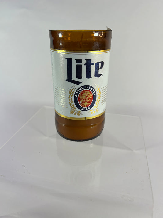 9 oz Repurposed Miller Lite Beer Bottle Candle in Koko Butter Kisses