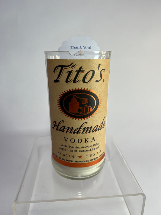 20 oz Candle in Tropical Kay in a repurposed Tito’s bottle